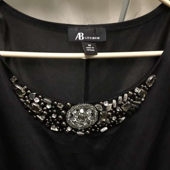 Black Mid-arm Rhinestone Ruched Shirt - Picture 2 of 5